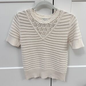 Lucky Brand knit short sleeve sweater, cream, size XS